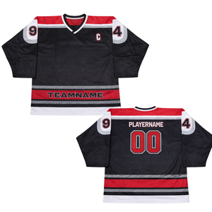 Maillot de hockey sur glace personnalisé noir et rouge par sublimation, uniforme de hockey professionnel respirant pour homme, équipement de match d'élite - Product Image 3