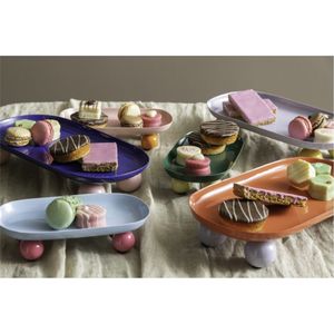 Modern Hand-Painted Orange Striped Metal Serving <b>Tray</b> <b>Round</b> Decorative Platters for Coffee <b>Table</b> Home Decor Kitchen Tableware - Product Image 5