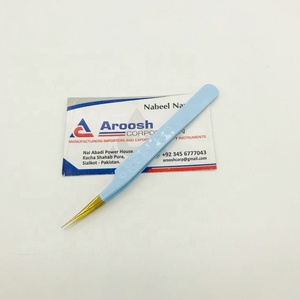 Haute Qualité Professionnel En Acier Inoxydable Bébé Bleu Enduit Extension De Cils Pince À Épiler Pointu Or En Gros Durable Élégant - Product Image 6