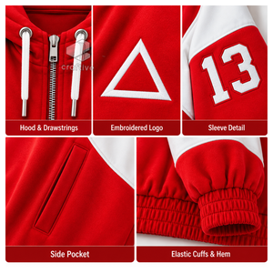 Delta |   Sigma | Sudadera con capucha extragrande con cremallera y bloques de color rojo y blanco para mujer de Theta Sorority, con letras griegas bordadas, estilo universitario - Product Image 2