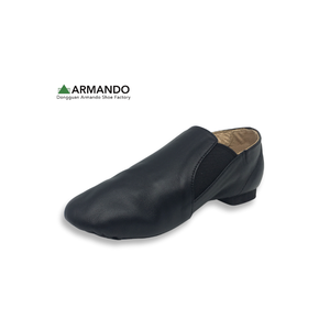 Chaussure de danse jazz confortable en cuir marron-noir avec talon en EVA et double élasticité - Product Image 4