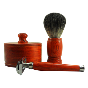 Kit de Afeitado de Lujo de Una y Dos Hojas de Madera de Palisandro con Maquinilla de Afeitar de Seguridad de Acero Chapado en Oro y Soporte de Acero Satinado para Barberos y Uso Corporal - Product Image 3