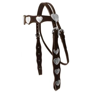 Têtière en cuir noir pour cheval avec conchos en forme de cœur argentés, pièce de bridon équestre réglable - Product Image 3