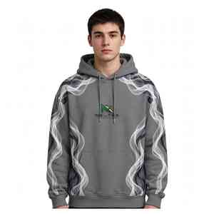 Sweat à capuche unisexe NEXTEX Smoke Wave gris et blanc en molleton de coton doux avec imprimé graphique - Product Image 1
