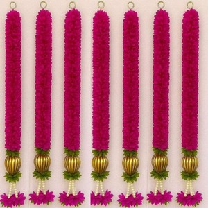 Guirlandes de fleurs artificielles de jasmin en plastique de luxe traditionnelles indiennes, Toran suspendu, boule Modak dorée, pompon, pour Diwali, mariage, décoration murale - Product Image 1