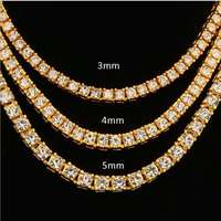 Chaîne Hip Hop Iced Out 3mm 4mm 5mm Or Argent CZ Chaîne Tennis Bijoux de Mode Unisexe pour Hommes Femmes