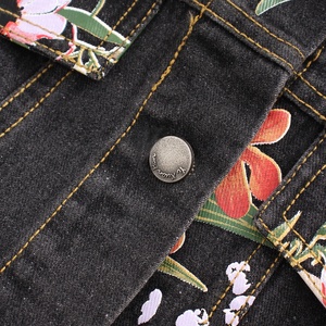 Jean <b>Jacket</b> Manufacturer Cropped Button Denim <b>Trucker</b> <b>Jacket</b> Custom Oversized Floral Print Womens Wholesale - Product Image 4