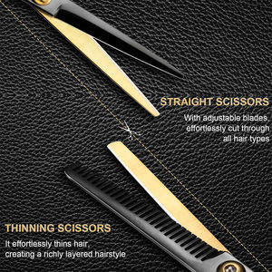 Kit de coupe de cheveux professionnel en acier inoxydable pour la maison avec ciseaux à effiler de barbier et peigne, étui inclus pour hommes - Product Image 3