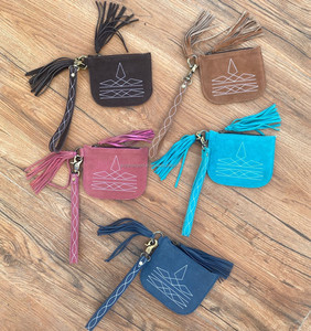 Custom Boot Stitch Sued Leather Wristlet Coin Purse Portable Card Purse Mini <b>Pouch</b> Women Change Wallet with Keychain Ring Holder - Product Image 5