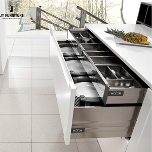 JY Project Custom European Glossy Modular Kitchen Cabinet <b>Set</b> MDF Carcase Marble Countertop Hinge Apartment Best Price Melamine - Product Image 6