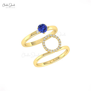 New Arrival 5mm Prong <b>Set</b> Tanzanite Stackable <b>Ring</b> In 14k Solid <b>Gold</b> Diamond Floral Wedding Band Top Wholesale Suppliers - Product Image 4
