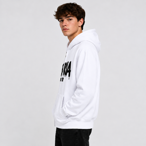 Sweat-shirt à capuche zippé blanc en molleton de coton uni, idéal pour l'hiver, avec logo personnalisé sur le devant, style streetwear décontracté - Product Image 3