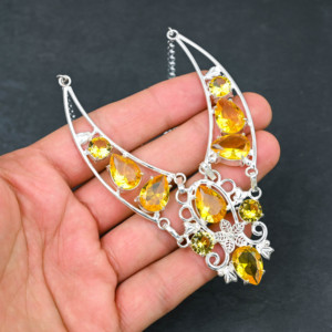 Customized Handmade Yellow Citrine Lab Created Pear Freshwater Pearl Sterling Silver 18-Inch Necklace Luxury Women Wedding Gift - Product Image 3