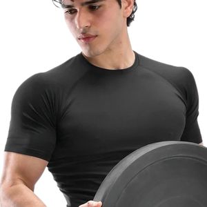 T-shirt à manches courtes pour homme, noir, coupe ajustée, col rond, extensible, pour l'entraînement sportif, la course à pied, les vêtements de sport décontractés, la mode fitness - Product Image 2