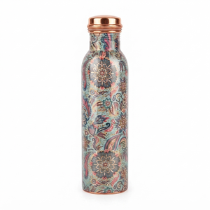 Handmade <b>Copper</b> <b>Water</b> <b>Bottle</b> with Floral Paisley Design, Reusable Metal Drinking <b>Bottle</b>, Indian Gift, <b>Wholesale</b> OEM Custom Bulk - Product Image 1