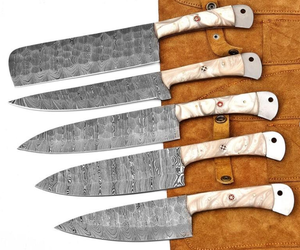 Wholesale LEGACY BLADES Hand Forged Damascus Steel Chef <b>Knife</b> <b>Set</b> 5 Piece Razor <b>Sharp</b> Resin Handles Ambidextrous Kitchen <b>Knives</b> - Product Image 3