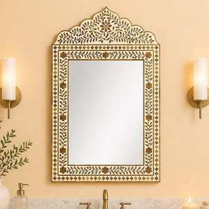 Handmade Best Bohemian <b>Arch</b> Mirror With Floral Bone Inlay <b>Frame</b> Decorative Unique Wall Mirror For Bathroom Decoration - Product Image 1