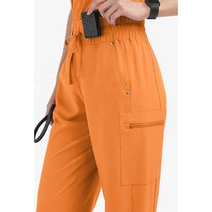 Ensembles de gommage en satin extensible dans les 4 sens pour femmes, pantalons de jogging en rayonne avec design empilé pour les infirmières et les uniformes d'hôpitaux - Product Image 2