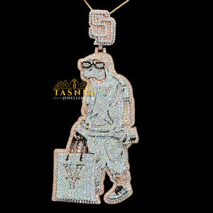 Iced Out Moissanite Anhänger Roségold Hip Hop Affen-Einkaufstaschen-SD-Topper Micro Paved Halsketten-Charm für Herren - Product Image 5