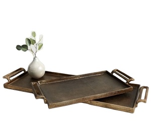 Juego de bandejas de servir modernas de metal con asas de metal, bandeja rectangular para servir en la cocina, bandeja para servir comida, decoración del hogar - Product Image 1