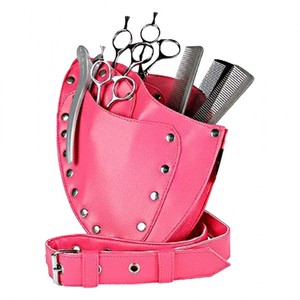 Estuche de cuero rosa para herramientas de peluquería con tijeras, peines y cortapelos, bolsa de cintura para barberos y estilistas - Product Image 1