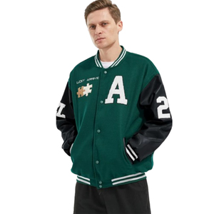 Blouson universitaire 2026 Design pour lycée, avec broderie personnalisée des initiales, col tricoté, style preppy, manteau bomber, manteau patchwork - Product Image 1