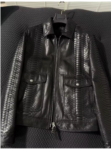 Men s Embossed Crocodile <b>Pattern</b> PU Leather Jacket Turn-down Collar Zipper Closure Slim Fit Moto Biker Style Autumn Outerwear - Product Image 3