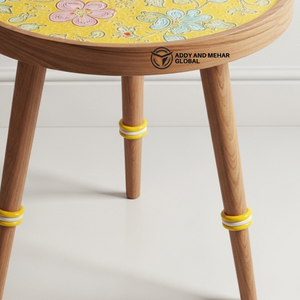 Yellow Meena Floral Design Round Wooden Side <b>Table</b> – Handcrafted Decorative Accent <b>Table</b> for Living Room & Bedroom - Product Image 3