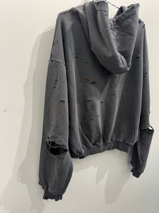 Oversized Hooded Sweatshirt Men 100% Cotton French Terry Cut Out <b>Washed</b> Streetwear Solid Color Regular Fit Autumn Style - Product Image 1