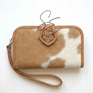 Handmade Western Cowhide Clutch Wallet Tooled Leather <b>Wristlet</b> Rustic Boho Cowgirl Evening Purse for Women Cowgirl <b>Wristlets</b> - Product Image 1