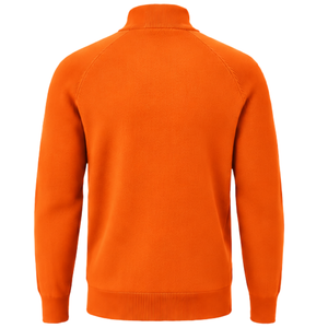 Cárdigan de Invierno para Hombre, Tejido, con Cierre, Cuello Mao, 100% Algodón, Mangas Largas, Puños y Dobladillo Acanalados, Color Naranja, con Bolsillos Laterales - Product Image 2
