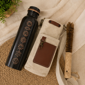 Ayurvedic Seven Chakra Copper Water <b>Bottle</b> Set Eco-friendly Portable Multi-Use Home Use with Coaster Lids - Product Image 1