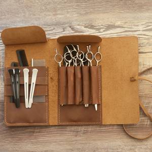 High Quality Genuine Leather Barber Scissors <b>Pouch</b> Portable Waist Belt Shear Holster Professional Barber Bag LBSP-0002D - Product Image 1