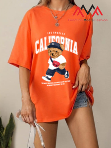 T-shirt en coton (95%) et élasthanne (5%) tricoté, décontracté / streetwear / plage, orange, imprimé (motif graphique) - Product Image 3