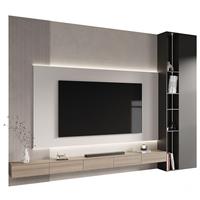 Meuble TV mural de luxe moderne KEJIA avec éclairage LED et texture marbre, meuble TV flottant pour projets de mobilier de salon