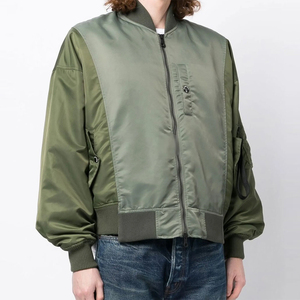 Chaquetas satinadas con cremallera de diseño personalizado, color verde oliva, manga larga, ligeras, de corte regular, material de poliéster, tipo bomber. - Product Image 6