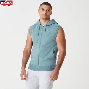 Index Men's Sleeveless Hooded Zip-<b>Up</b> Vest Solid Color French Terry Casual Athletic Wear Breathable Regular Fit Autumn Sportswear - Product Image 1