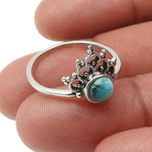 Direct Factory Price 925 Sterling Silver Bohemian <b>Ring</b> Customizable Crown Design With Round Cut Natural <b>Turquoise</b> Gemstone - Product Image 3