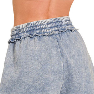 Venta al por mayor OEM: Shorts de algodón 100% con lavado ácido para mujer, Top casual transpirable de ajuste ceñido, Camiseta de manga corta para mujer activa - Product Image 6