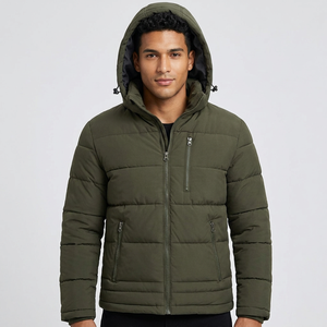 Men's Hooded Streetwear <b>Jacket</b> Winter Thick <b>Warm</b> Zipper Front Casual Olive Green Polyester Wadding Stand Collar <b>Waterproof</b> - Product Image 5