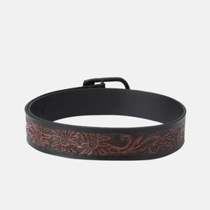 Western Leather <b>Tooling</b> <b>Belt</b> Custom Floral Embossed Brown Full Grain Hand <b>Tooling</b> <b>Belt</b> for Men and Women - Product Image 3