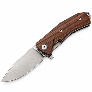 Couteaux pliants à manche en bois brun foncé avec lame en acier à pointe tombante, clip de poche en métal et poignée ergonomique pour une utilisation quotidienne - Product Image 1