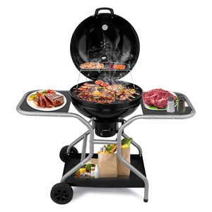 Griglia a Carbone da Esterno Migliorata con 2 Tavolini Laterali, Ripiano Portaoggetti, Raccogli Ceneri, Termometro e Prese d'Aria per Barbecue - Product Image 1