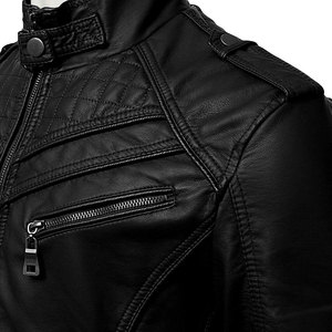 Men's Genuine Sheepskin <b>Leather</b> Winter <b>Retro</b> Slim Fit Biker Motorcycle <b>Jacket</b> Black Waterproof Eco-Friendly Thick - Product Image 2