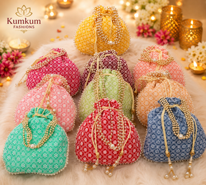 Sac à main indien fait main brodé Chikankari, unisexe, doublure en coton satiné, cadeau de mariage, faveurs de fête Diwali et Nouvel An, porte-monnaie - Product Image 2
