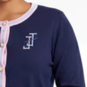 <b>Navy</b> Embroidered <b>Cardigan</b> with Pink and White Trim Button Front Knit Sweater Elegant Fashion Top for Women <b>Girls</b> Casual Daily - Product Image 6