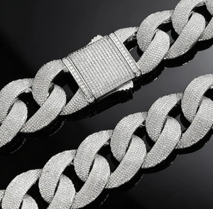 Collier Chaîne Maille Cubaine Hip Hop Moissanite Zircon Plaqué Argent Effet Glacé Unisexe Cadeau de Fête - Product Image 4