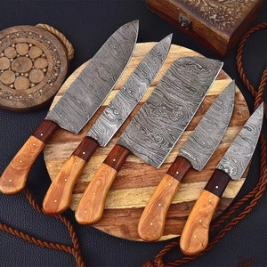 Juego de Cuchillos de Cocina de Acero de Damasco de 5 Piezas, Forjados a Mano por Ba Enterprises Industrial, Hoja de Corte Plano con Punta Caída, Cuchillos de Chef, 1 Año de Garantía - Product Image 1