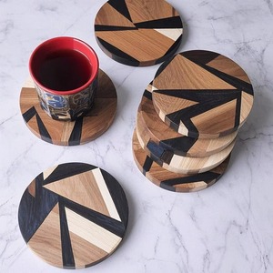 Wholesale Handmade Acacia Wood <b>Resin</b> Coaster Set Geometric Black <b>Epoxy</b> Inlay Round Coasters 9cm Diameter From REHMAN CRAFT - Product Image 3