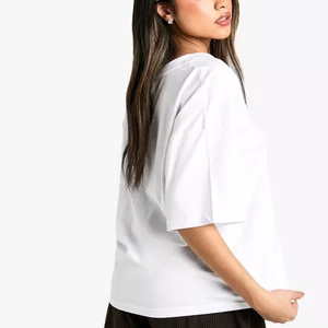 T-shirt personnalisé de haute qualité à coupe classique pour femme, style streetwear, en coton uni, long et ample, surdimensionné - Product Image 3